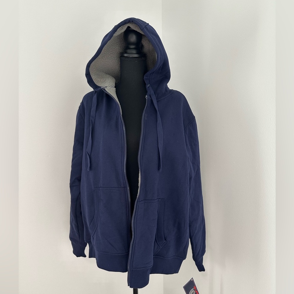 NWT US Life Navy Fleece Lined Hooded Zip-Up